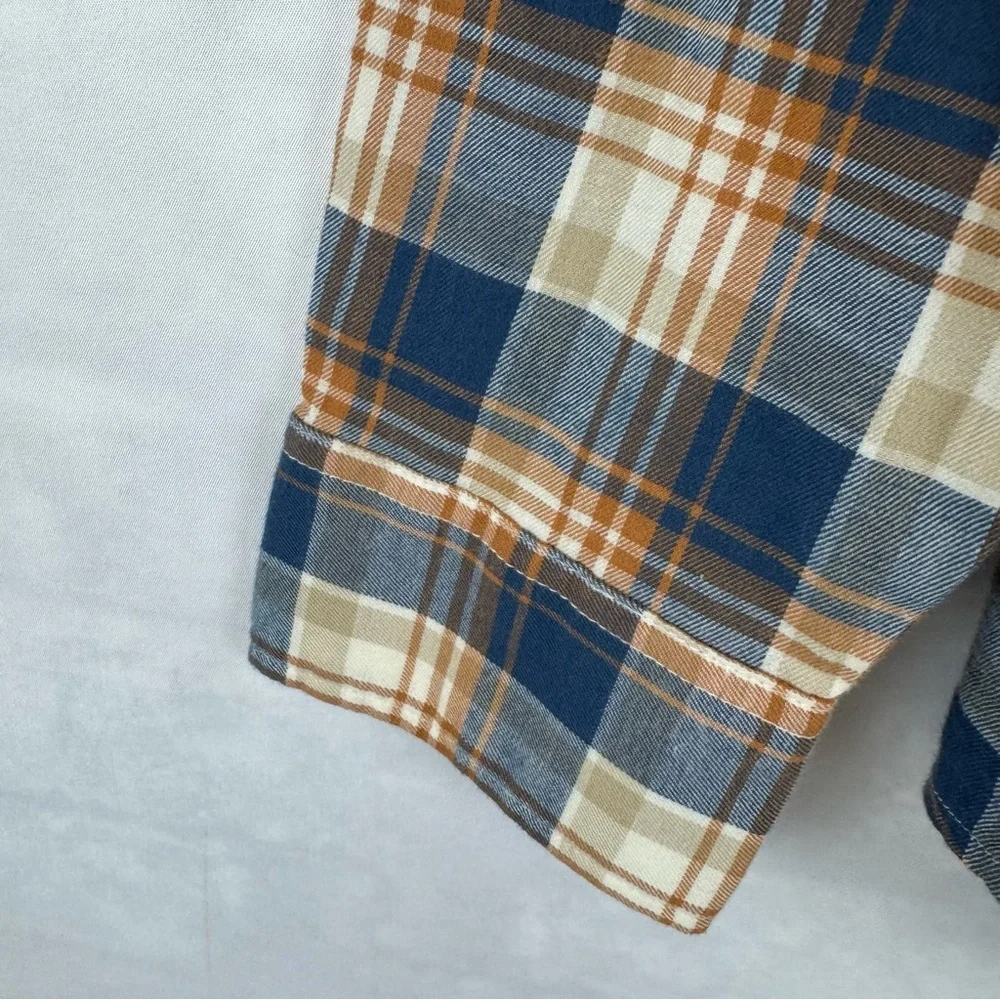J.Crew Plaid Button Down Shirt Medium Blue Tan‎ Flannel Long Sleeve NWT